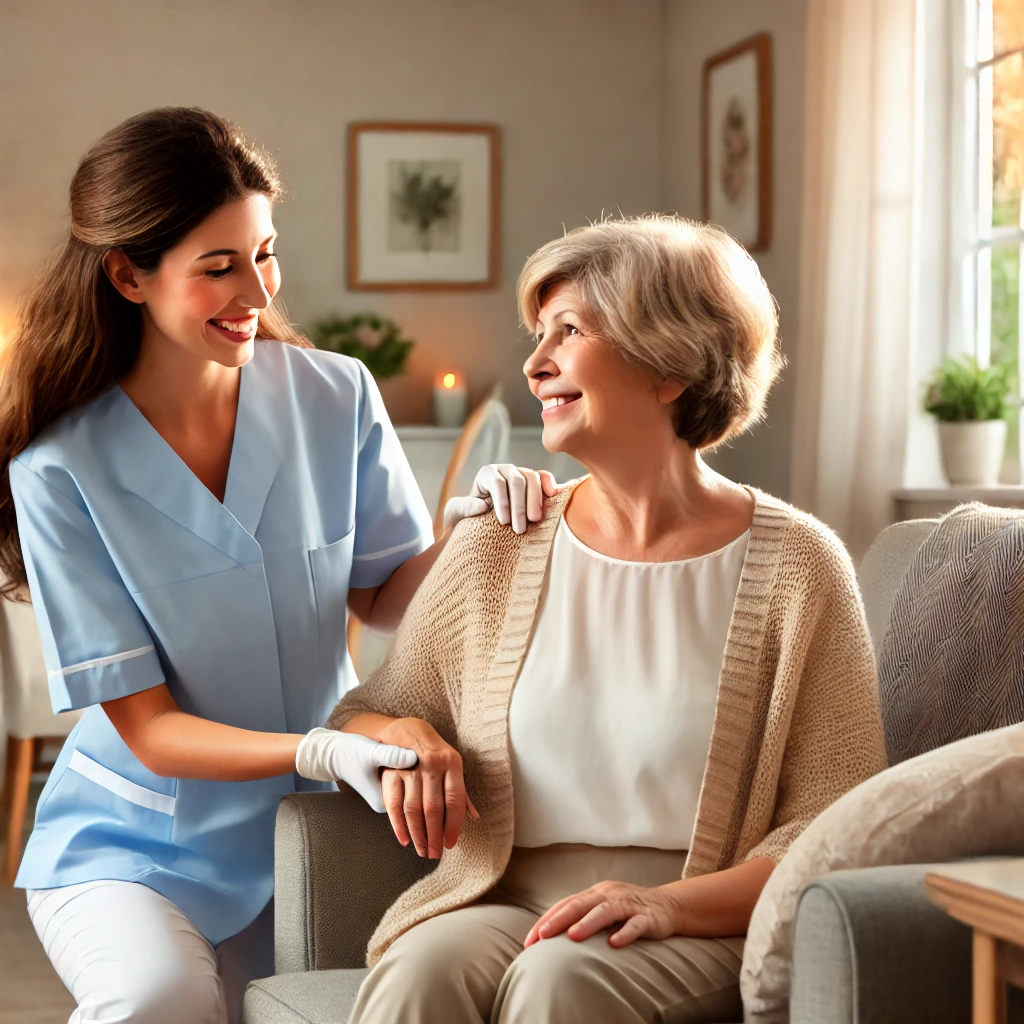 Caregiver helping an elderly woman